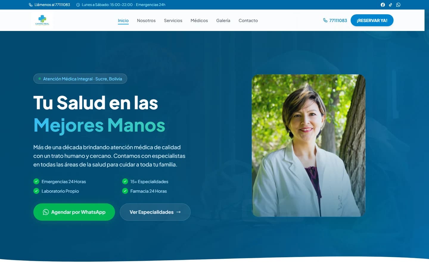 Sitio web de Clínica Camino Real, un proyecto desarrollado por EcosystemApps